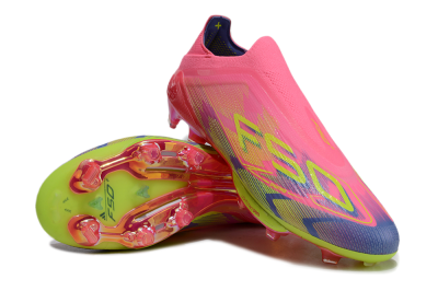 Adidas F50+ Elite Lightstrike Pro Laceless FG Firm Ground Soccer Cleats - Pink/Blue/Yellow