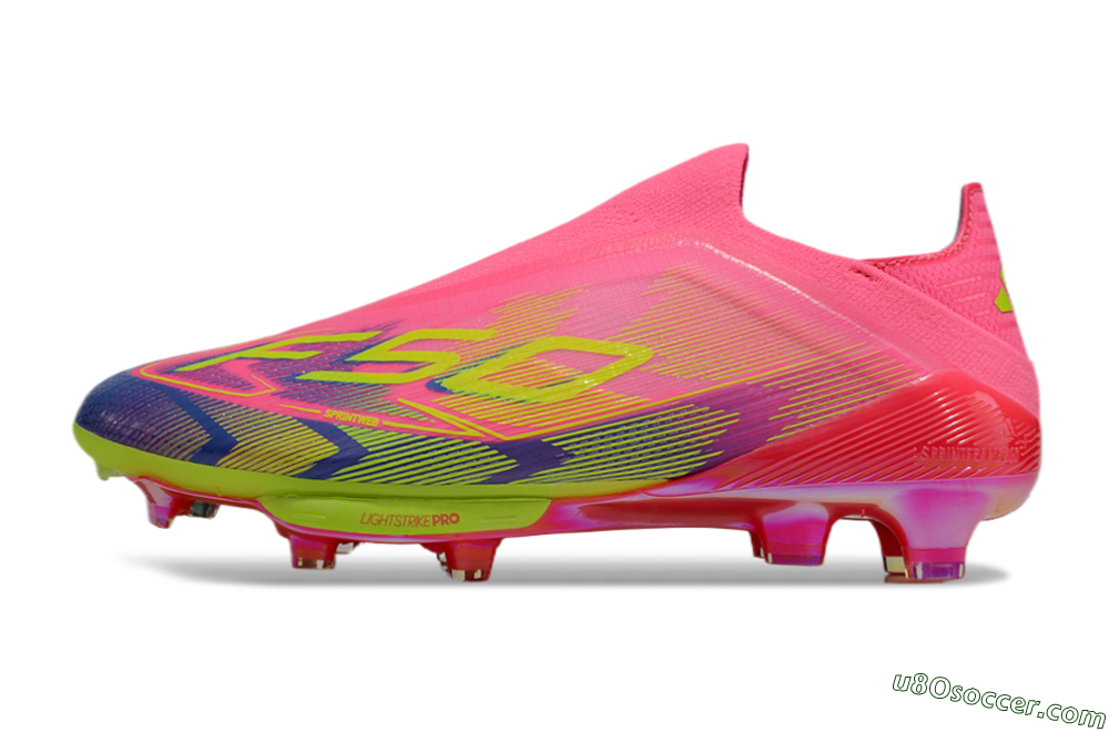 Adidas F50+ Elite Lightstrike Pro Laceless FG Firm Ground Soccer Cleats - Pink/Blue/Yellow 2