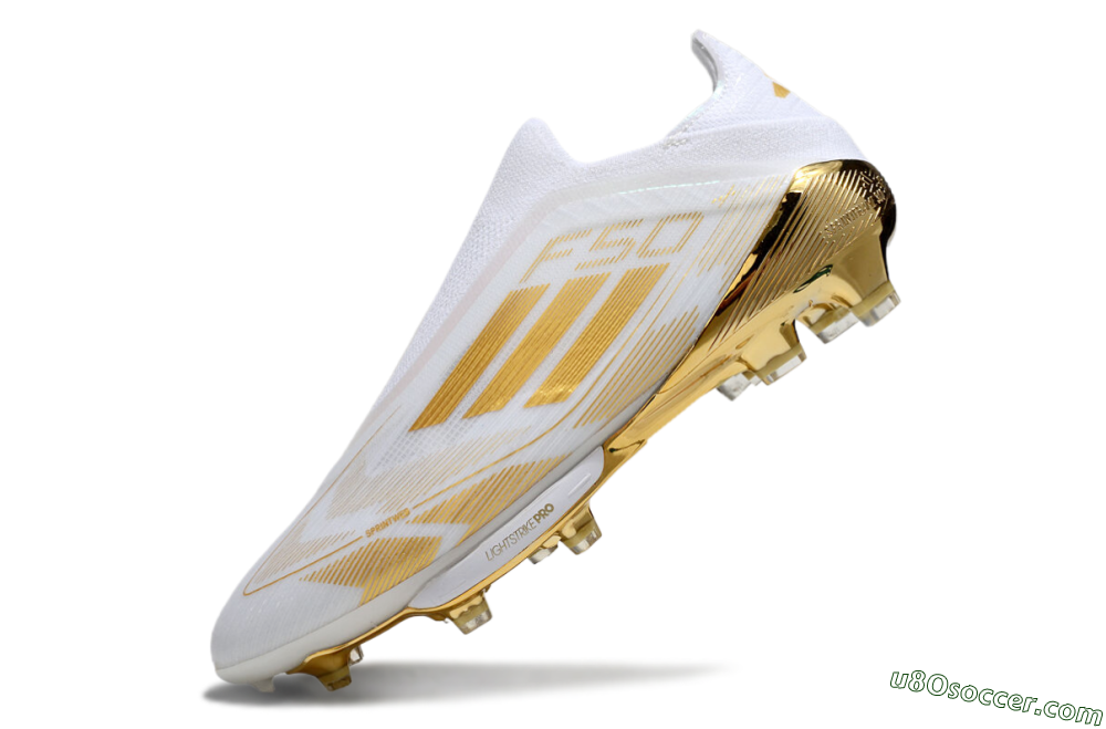 Adidas F50+ Elite Lightstrike Pro Laceless FG Firm Ground Soccer Cleats - White/Gold 5