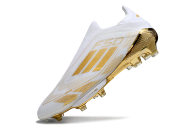 Adidas F50+ Elite Lightstrike Pro Laceless FG Firm Ground Soccer Cleats - White/Gold