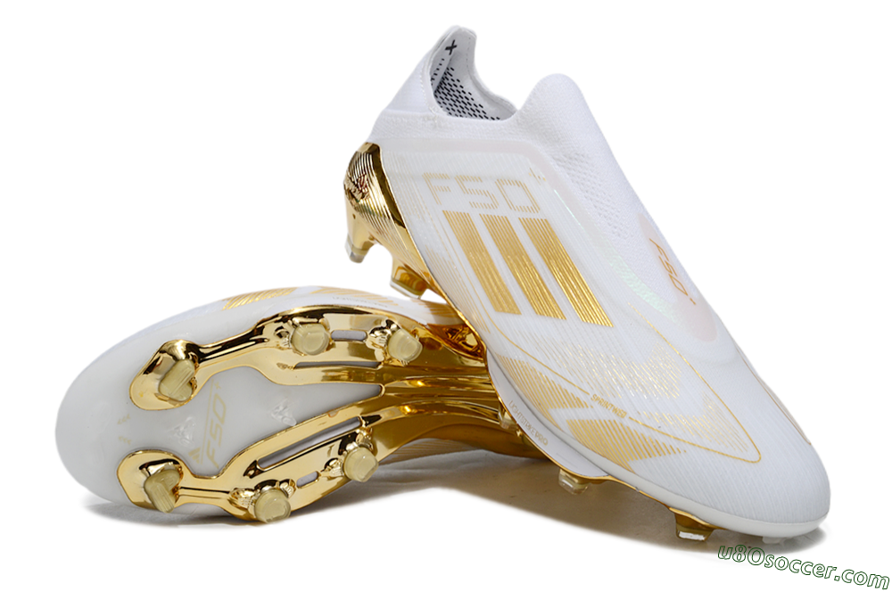 Adidas F50+ Elite Lightstrike Pro Laceless FG Firm Ground Soccer Cleats - White/Gold 3