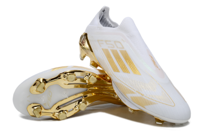 Adidas F50+ Elite Lightstrike Pro Laceless FG Firm Ground Soccer Cleats - White/Gold