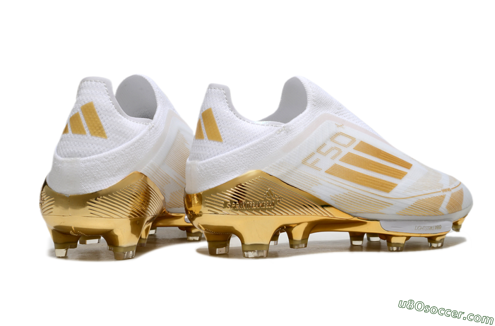 Adidas F50+ Elite Lightstrike Pro Laceless FG Firm Ground Soccer Cleats - White/Gold 6