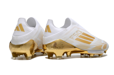 Adidas F50+ Elite Lightstrike Pro Laceless FG Firm Ground Soccer Cleats - White/Gold