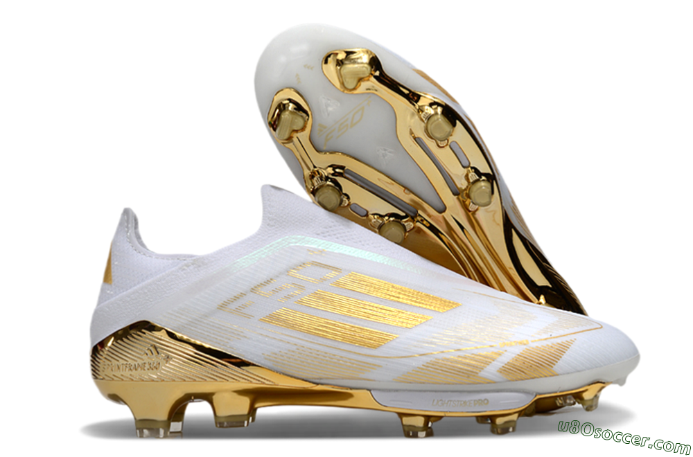 Adidas F50+ Elite Lightstrike Pro Laceless FG Firm Ground Soccer Cleats - White/Gold 1