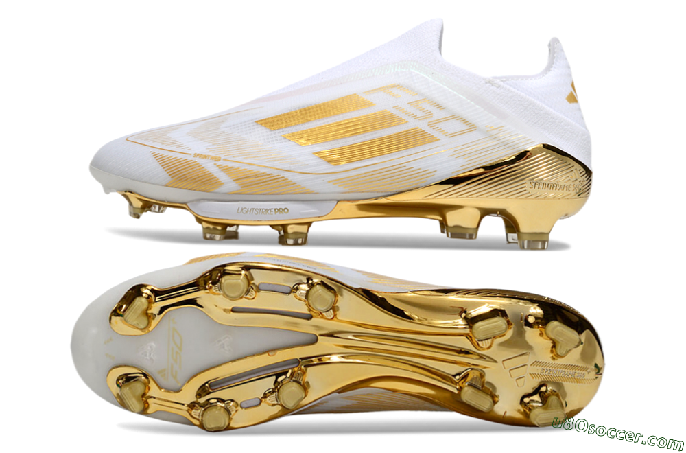 Adidas F50+ Elite Lightstrike Pro Laceless FG Firm Ground Soccer Cleats - White/Gold 0