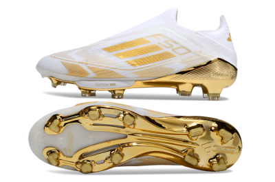 Adidas F50+ Elite Lightstrike Pro Laceless FG Firm Ground Soccer Cleats - White/Gold