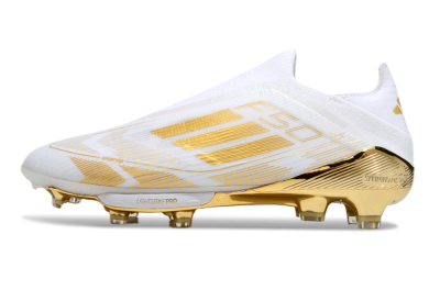 Adidas F50+ Elite Lightstrike Pro Laceless FG Firm Ground Soccer Cleats - White/Gold