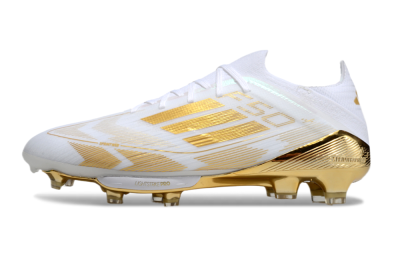 Adidas F50+ Elite Lightstrike Pro FG Firm Ground Soccer Cleats - White/Gold