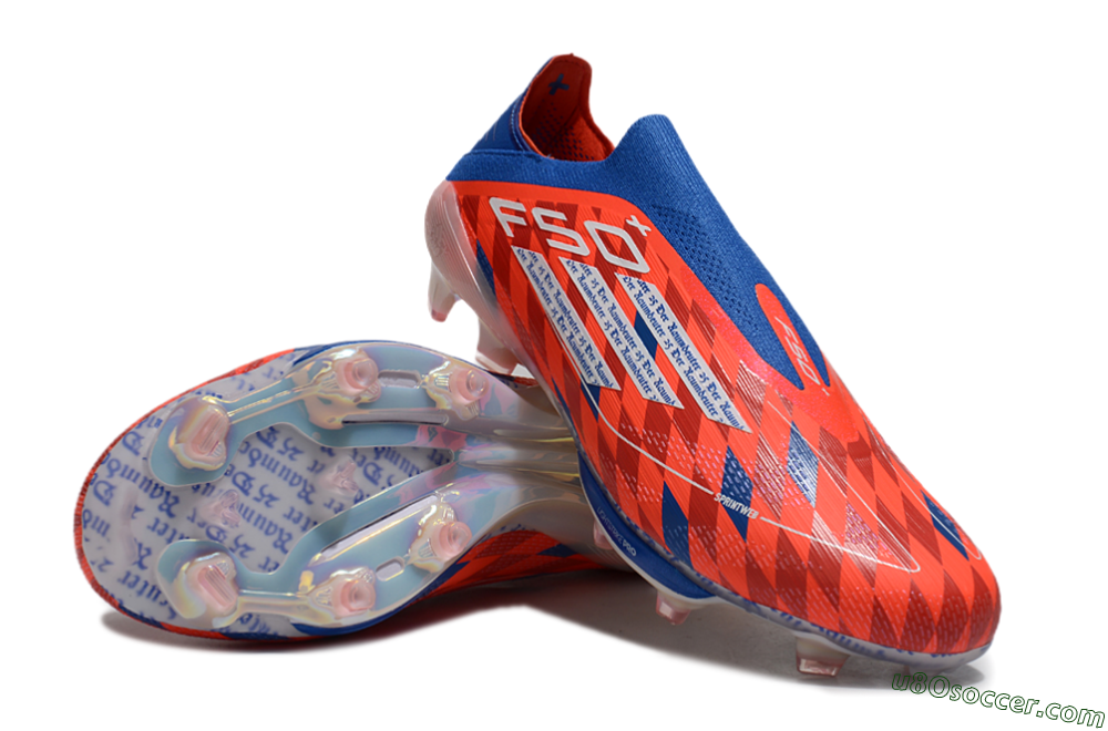 didas F50+ Elite Lightstrike Pro Laceless FG Firm Ground Soccer Cleats - Red/White/Blue 3