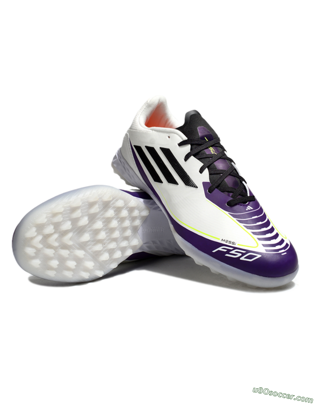 Messi x Adidas F50 Pro TF Artificial Turf Soccer Shoes - White/Black/Purple 3