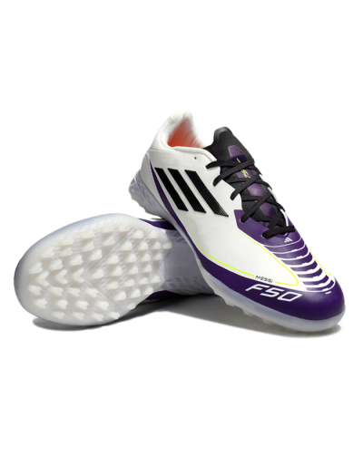 Messi x Adidas F50 Pro TF Artificial Turf Soccer Shoes - White/Black/Purple