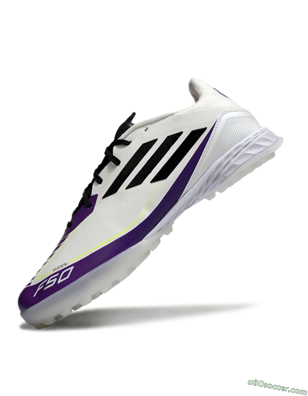 Messi x Adidas F50 Pro TF Artificial Turf Soccer Shoes - White/Black/Purple 5