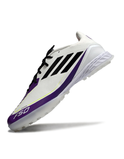 Messi x Adidas F50 Pro TF Artificial Turf Soccer Shoes - White/Black/Purple