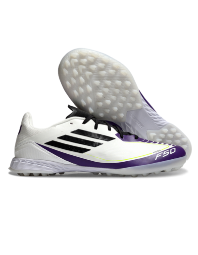 Messi x Adidas F50 Pro TF Artificial Turf Soccer Shoes - White/Black/Purple