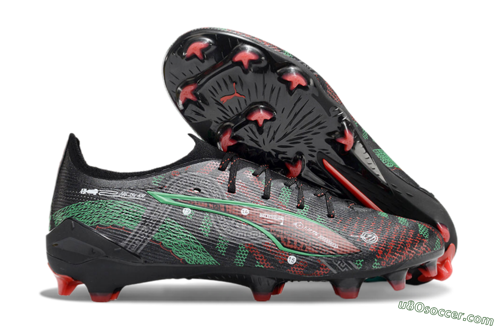Puma Ultra Ultimate FG Firm Ground Soccer Cleats - Black/Red/Green 1