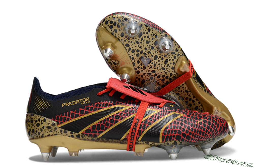 Adidas Predator 25 Elite Foldover Tongue SG Soft Ground Soccer Cleats - Black/Red/Gold 1