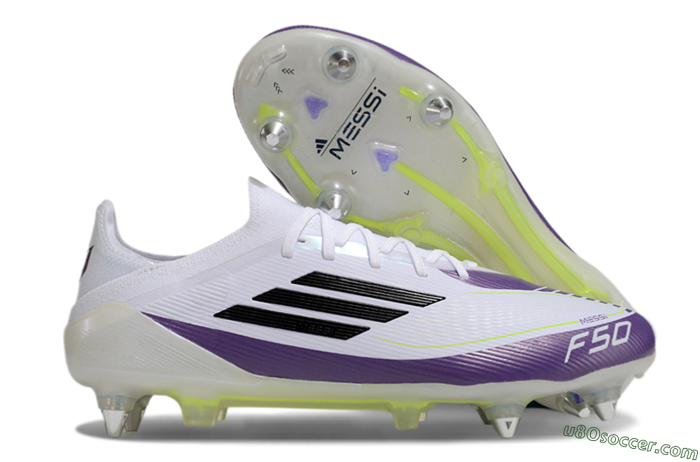 Messi x Adidas F50 Elite SG Soft Ground Soccer Cleats - White/Black/Purple 1