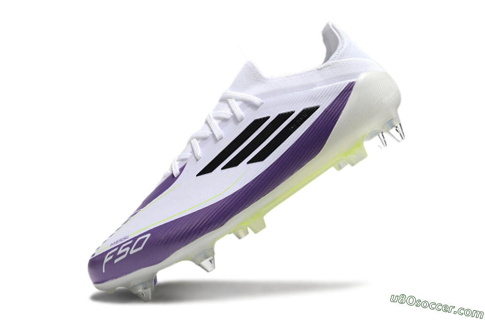 Messi x Adidas F50 Elite SG Soft Ground Soccer Cleats - White/Black/Purple 5