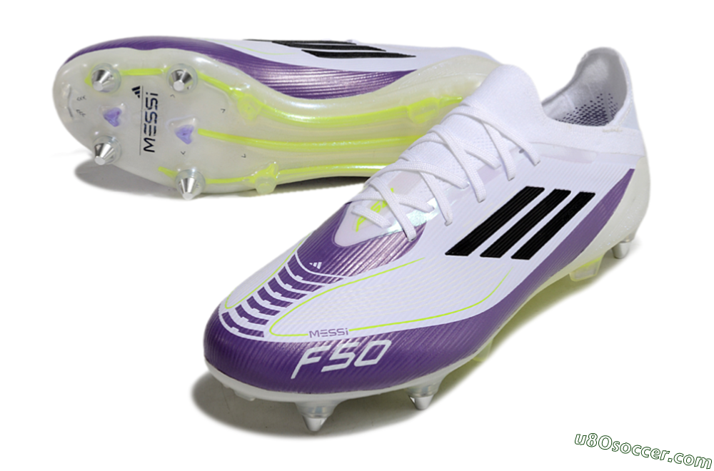 Messi x Adidas F50 Elite SG Soft Ground Soccer Cleats - White/Black/Purple 3