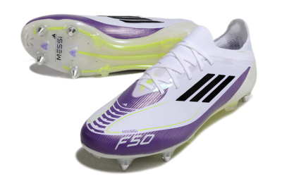 Messi x Adidas F50 Elite SG Soft Ground Soccer Cleats - White/Black/Purple