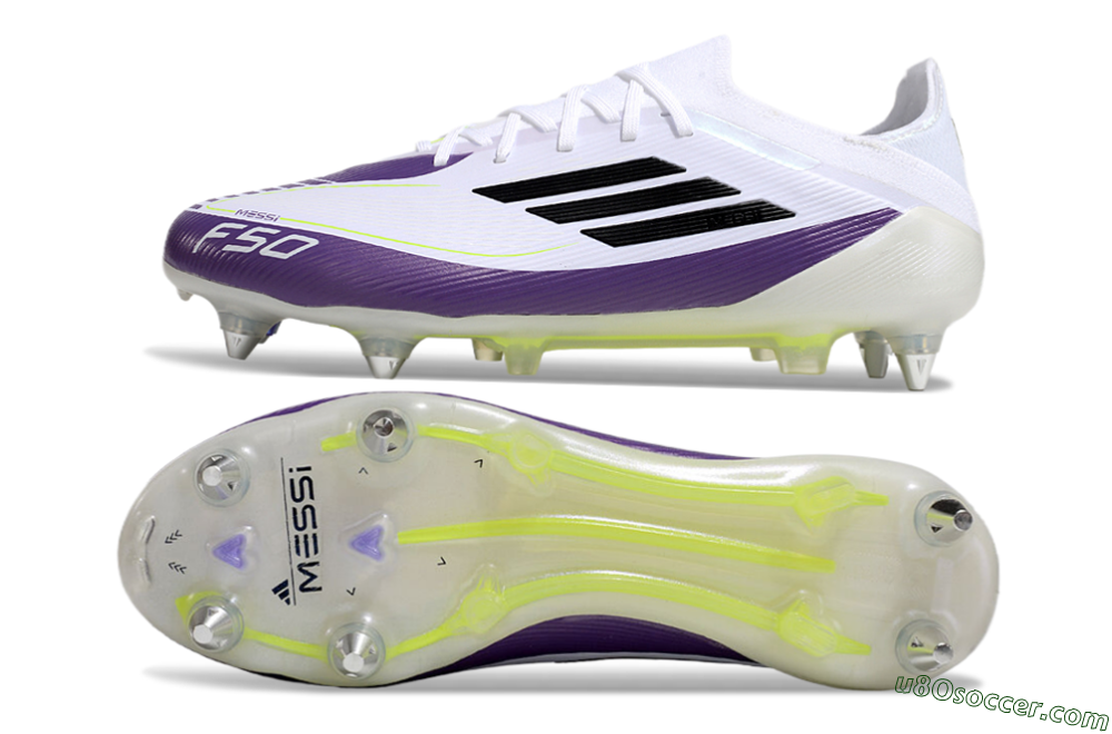 Messi x Adidas F50 Elite SG Soft Ground Soccer Cleats - White/Black/Purple 0