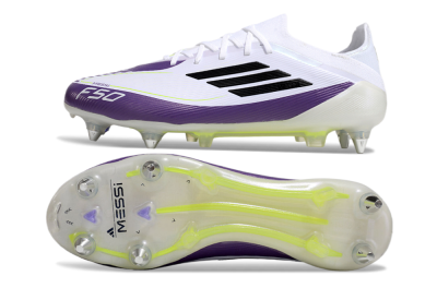 Messi x Adidas F50 Elite SG Soft Ground Soccer Cleats - White/Black/Purple