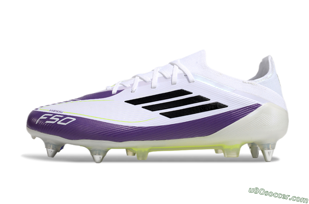 Messi x Adidas F50 Elite SG Soft Ground Soccer Cleats - White/Black/Purple 2