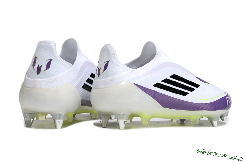 Messi x Adidas F50 Elite Laceless SG Soft Ground Soccer Cleats - White/Black/Purple 6