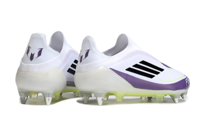 Messi x Adidas F50 Elite Laceless SG Soft Ground Soccer Cleats - White/Black/Purple