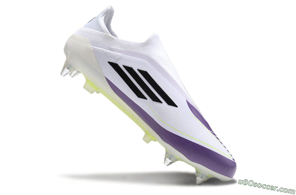 Messi x Adidas F50 Elite Laceless SG Soft Ground Soccer Cleats - White/Black/Purple 4