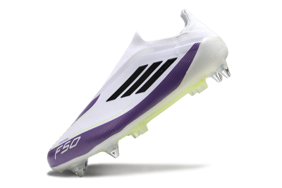 Messi x Adidas F50 Elite Laceless SG Soft Ground Soccer Cleats - White/Black/Purple