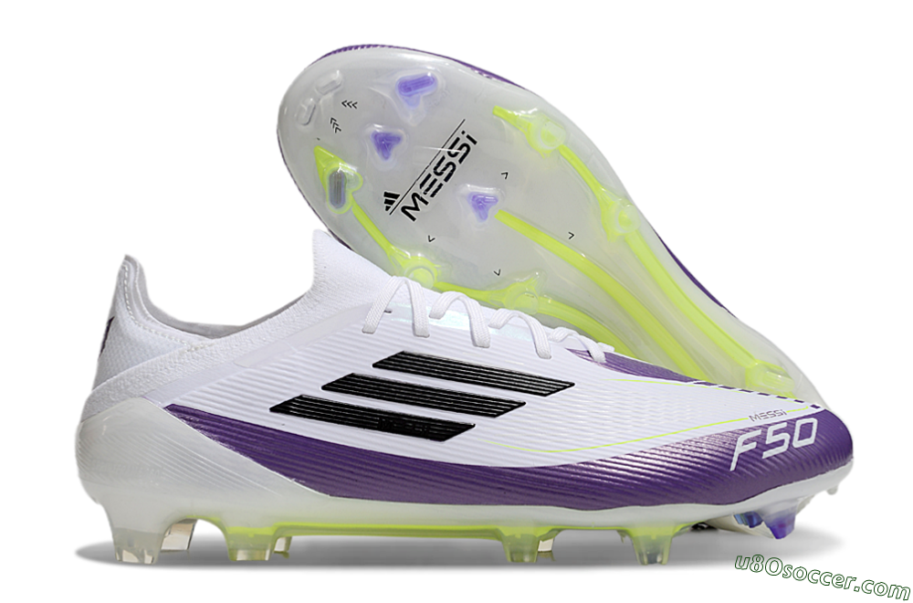 Messi x Adidas F50 Elite FG Firm Ground Soccer Cleats - White/Black/Purple 1