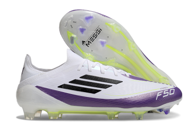 Messi x Adidas F50 Elite FG Firm Ground Soccer Cleats - White/Black/Purple
