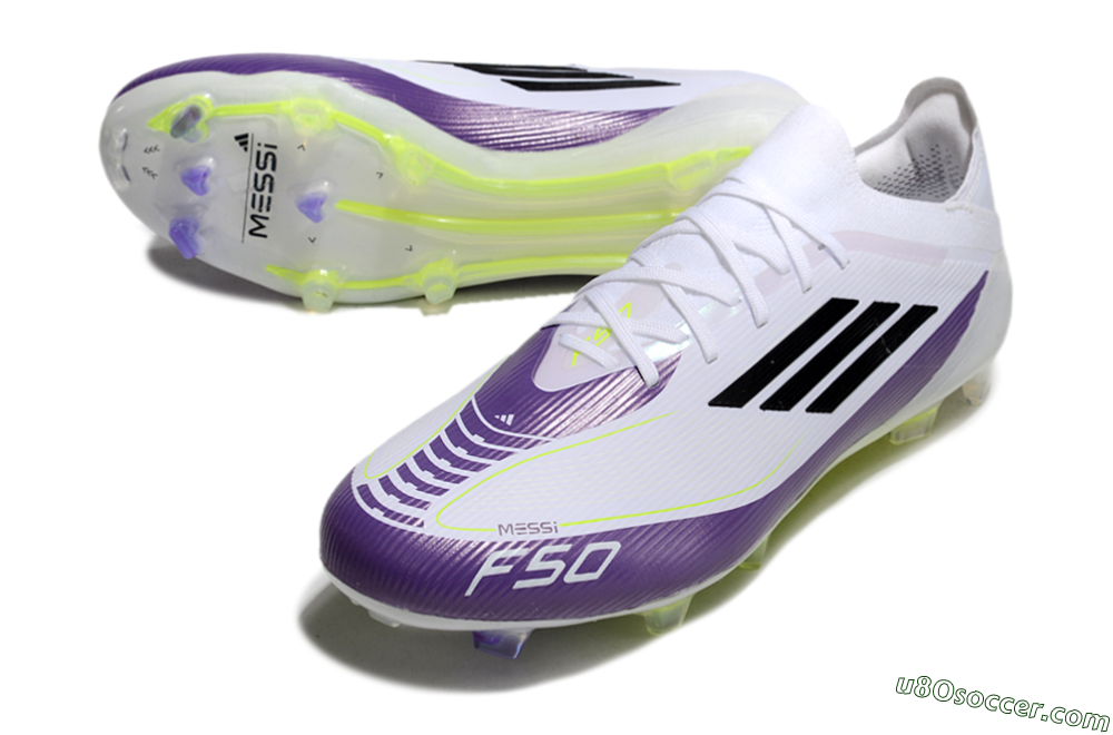 Messi x Adidas F50 Elite FG Firm Ground Soccer Cleats - White/Black/Purple 3