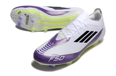 Messi x Adidas F50 Elite FG Firm Ground Soccer Cleats - White/Black/Purple