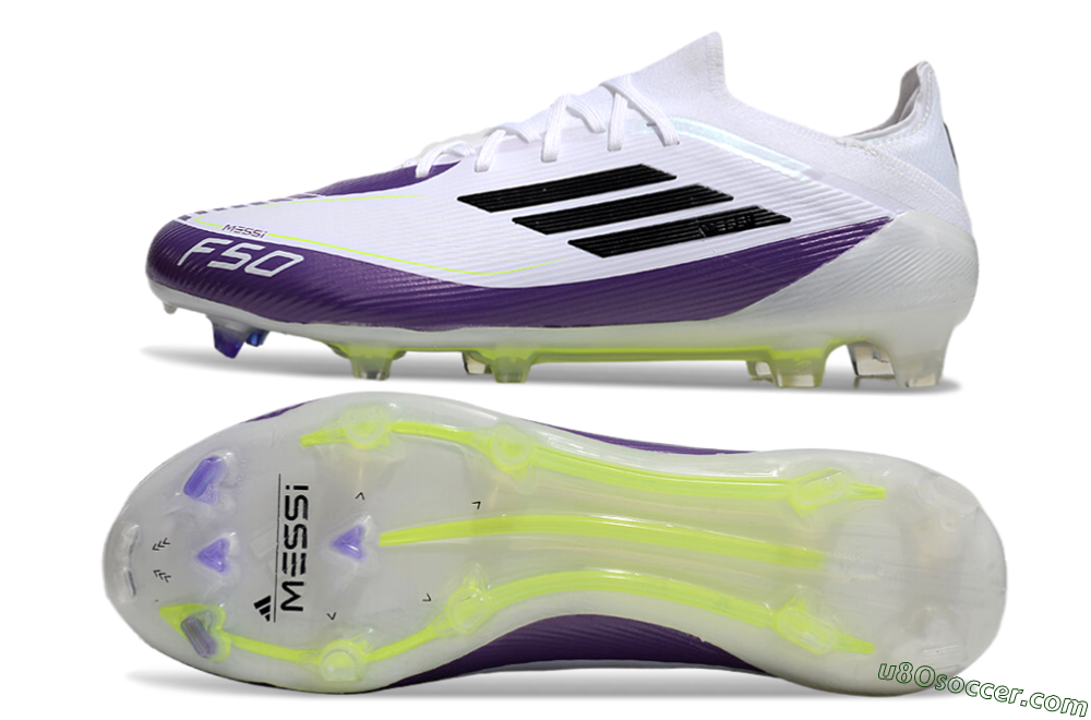 Messi x Adidas F50 Elite FG Firm Ground Soccer Cleats - White/Black/Purple 0