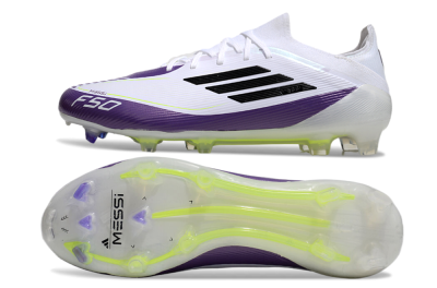 Messi x Adidas F50 Elite FG Firm Ground Soccer Cleats - White/Black/Purple