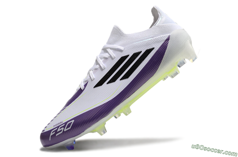Messi x Adidas F50 Elite FG Firm Ground Soccer Cleats - White/Black/Purple 5
