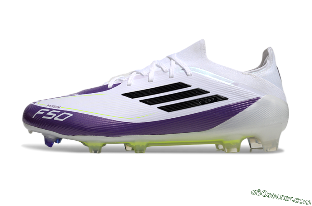 Messi x Adidas F50 Elite FG Firm Ground Soccer Cleats - White/Black/Purple 2