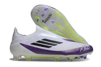Messi x Adidas F50 Elite Laceless FG Firm Ground Soccer Cleats - White/Black/Purple