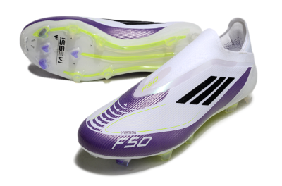 Messi x Adidas F50 Elite Laceless FG Firm Ground Soccer Cleats - White/Black/Purple