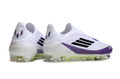 Messi x Adidas F50 Elite Laceless FG Firm Ground Soccer Cleats - White/Black/Purple