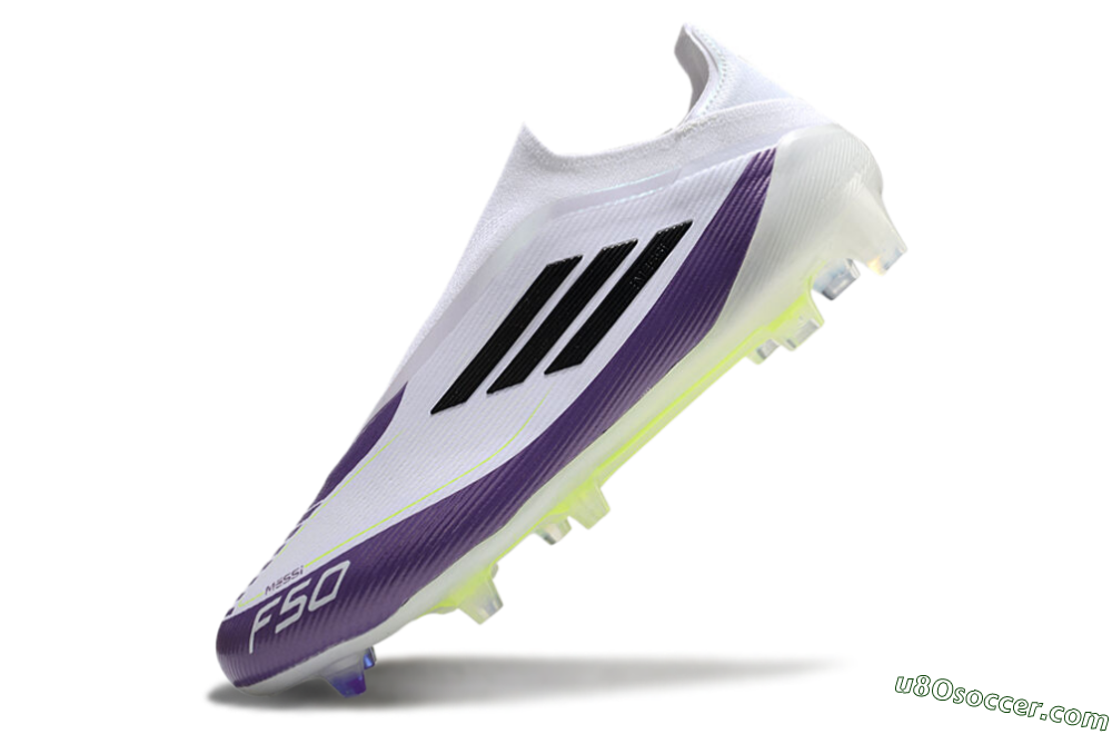 Messi x Adidas F50 Elite Laceless FG Firm Ground Soccer Cleats - White/Black/Purple 5