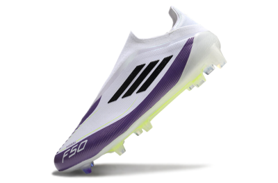 Messi x Adidas F50 Elite Laceless FG Firm Ground Soccer Cleats - White/Black/Purple