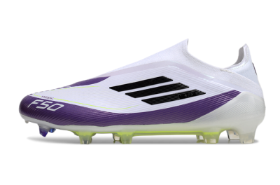 Messi x Adidas F50 Elite Laceless FG Firm Ground Soccer Cleats - White/Black/Purple