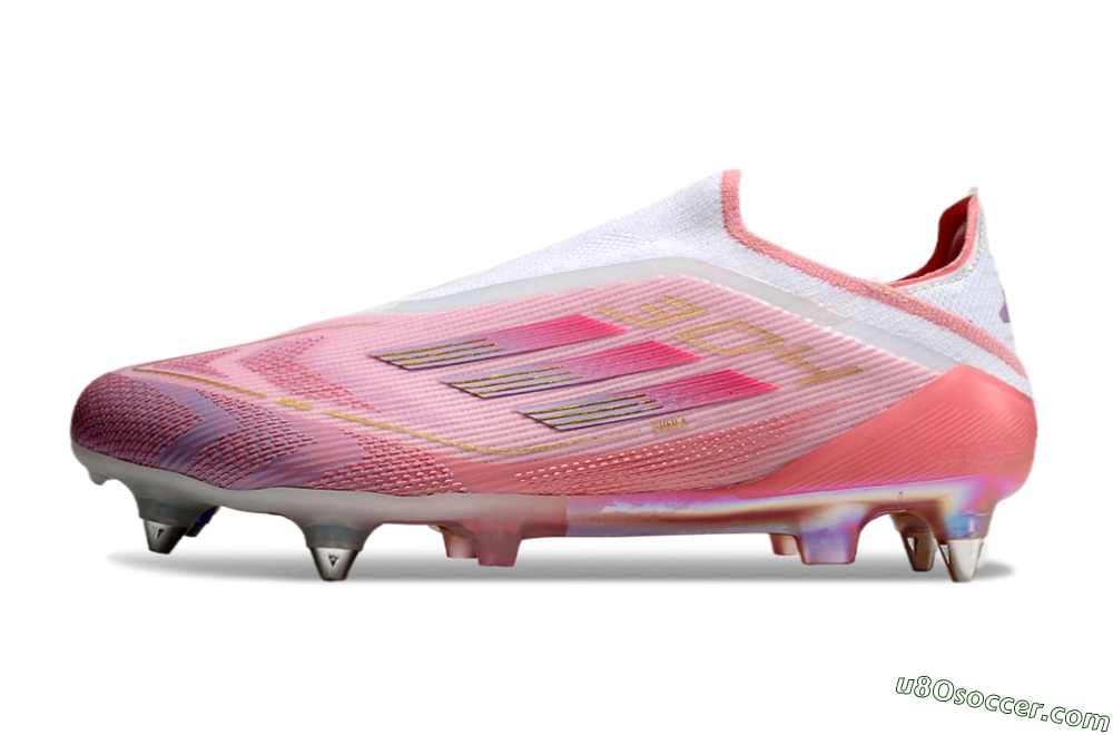 Adidas F50 304 Elite Laceless SG Soft Ground Soccer Cleats - Pink/White/Gold 2