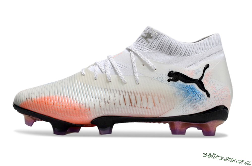 Puma Future 8 Ultimate FG Firm Ground Soccer Cleats - White/Pink/Blue 2