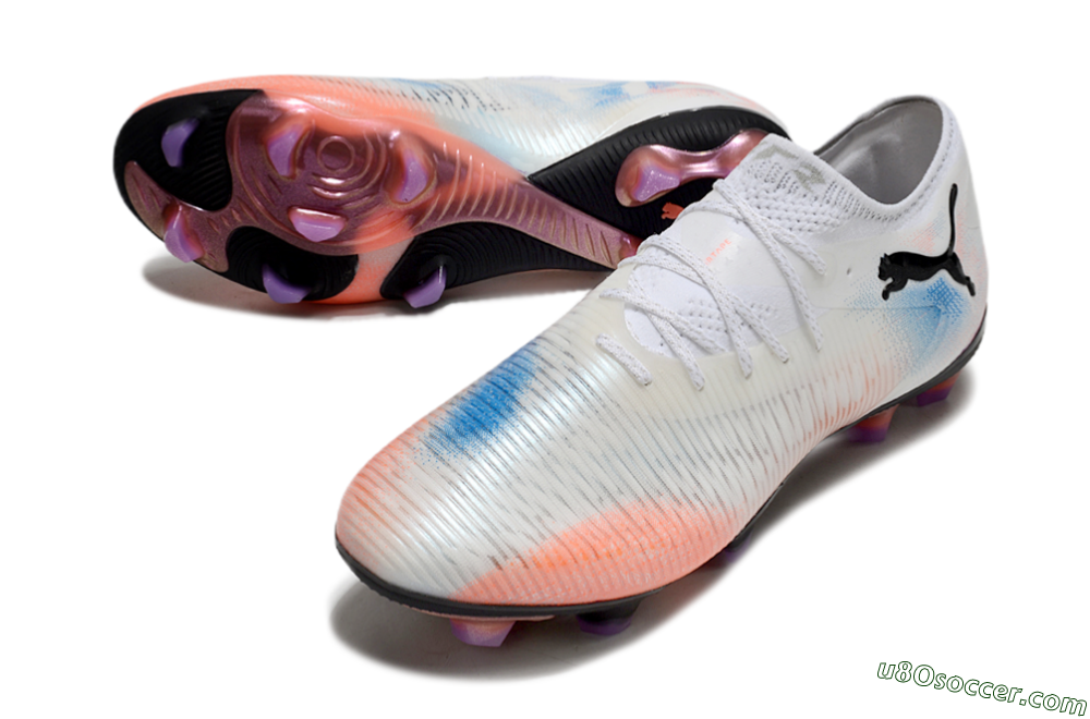 Puma Future 8 Ultimate FG Firm Ground Soccer Cleats - White/Pink/Blue 3