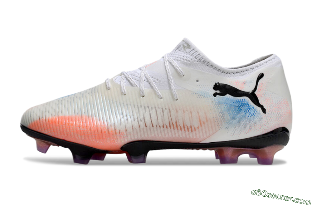 Puma Future 8 Ultimate FG Firm Ground Soccer Cleats - White/Pink/Blue 2